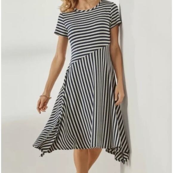 Soft Surroundings Marina Blue Striped Rib Knit Dress Small - Picture 8 of 8